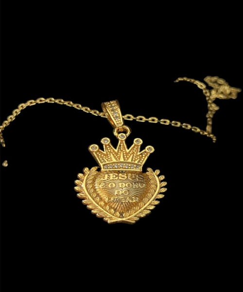 Cordão Cadeado 1mm + Pingente Jesus Dono - Banhado A Ouro