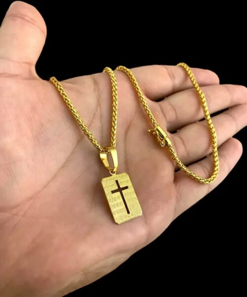 Cordão Peruano 3mm + Pingente Cruz Jesus Banhado a Ouro 18k