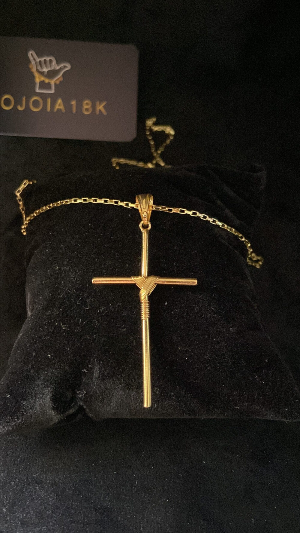 Cordão Tijolinho 1Mm + Pingente Cruz Fio - Banhado A Ouro - Imagem 2