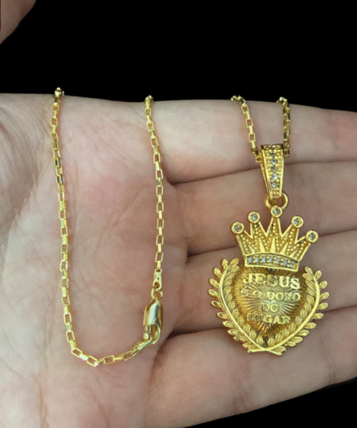 Cordão Tijolinho 1mm + Pingente Jesus Dono - Banhado A Ouro