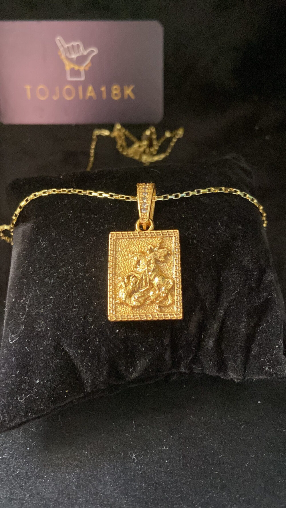 Cordão Tijolinho 1Mm + Pingente São Jorge - Banhado A Ouro - Imagem 3