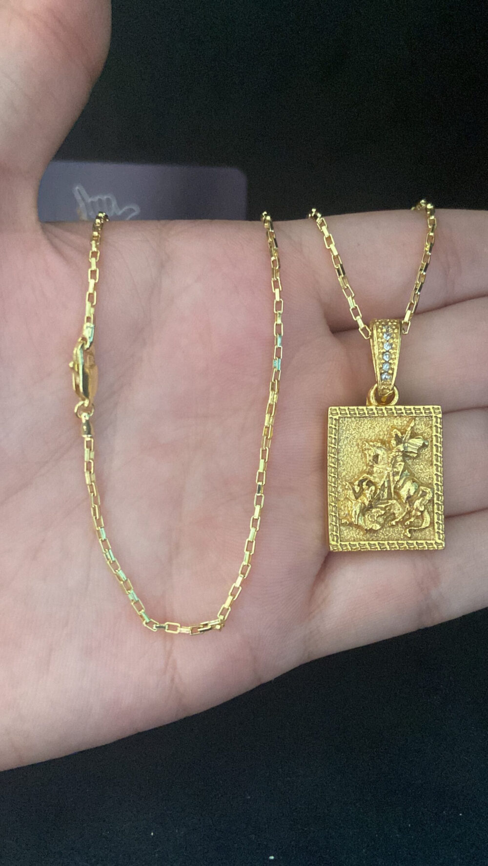 Cordão Tijolinho 1Mm + Pingente São Jorge - Banhado A Ouro - Imagem 2