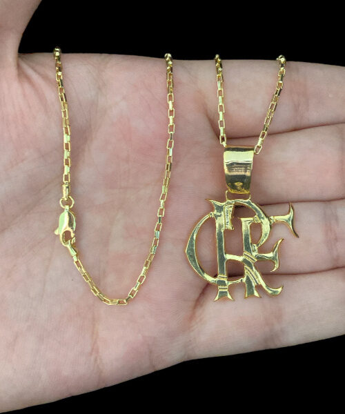 Cordão Tijolinho 1mm + Pingente CRF - Banhado A Ouro