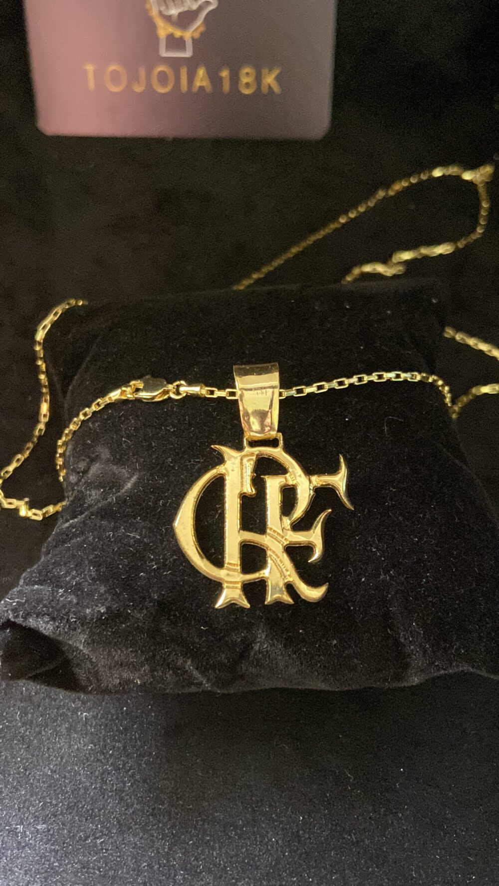 Cordão Tijolinho 1Mm + Pingente Crf - Banhado A Ouro - Imagem 2