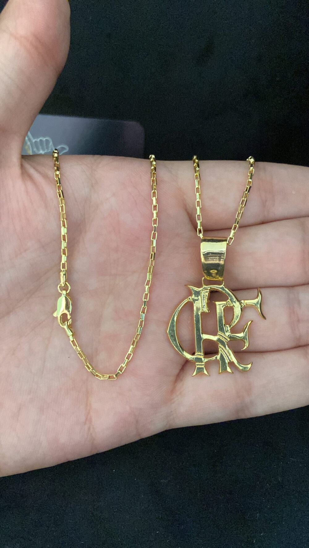 Cordão Tijolinho 1Mm + Pingente Crf - Banhado A Ouro - Imagem 3