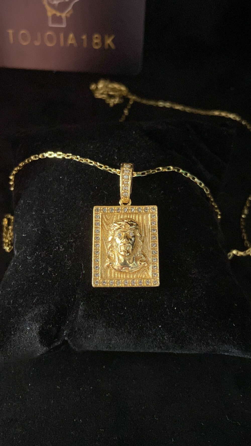 Cordão Tijolinho 1Mm + Pingente Jesus - Banhado A Ouro - Imagem 2