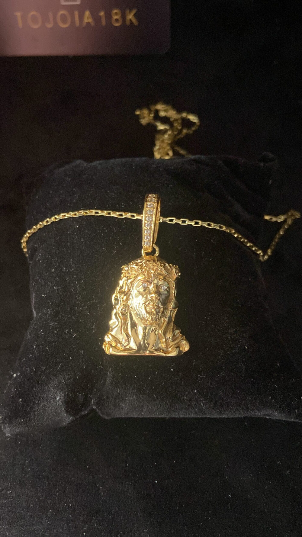 Cordão Tijolinho 1Mm + Pingente Jesus - Banhado A Ouro - Imagem 2