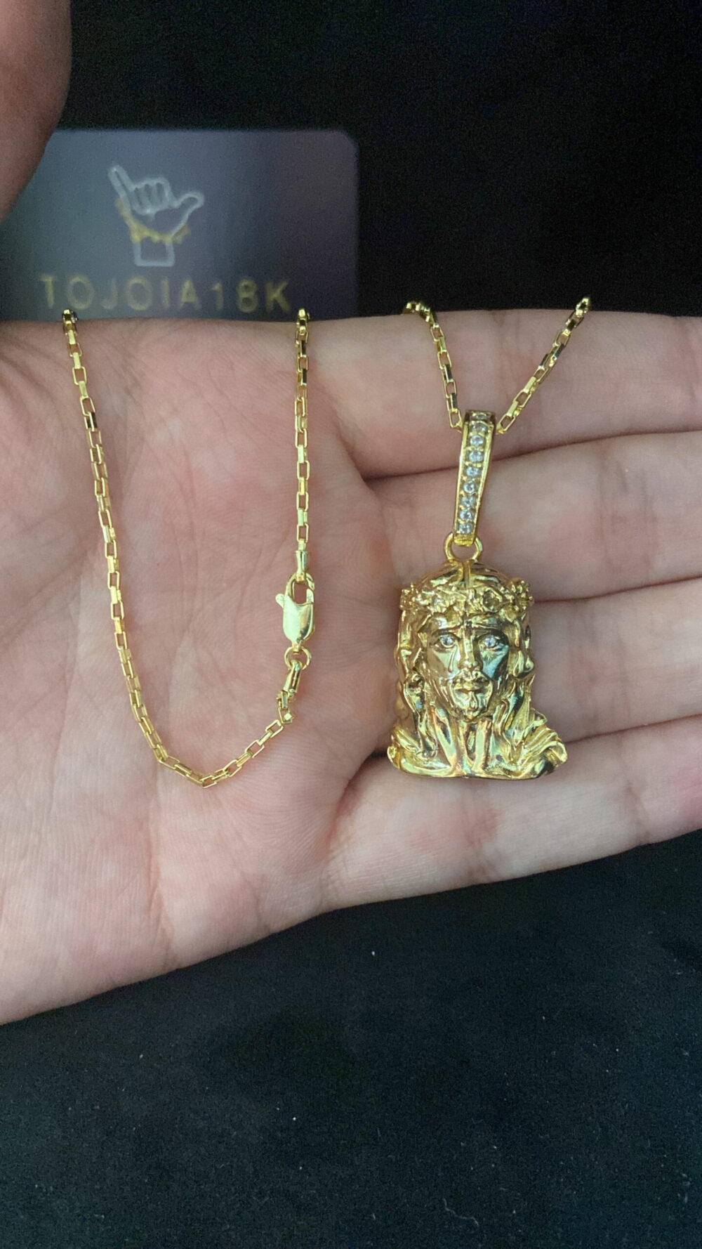 Cordão Tijolinho 1Mm + Pingente Jesus - Banhado A Ouro - Imagem 3