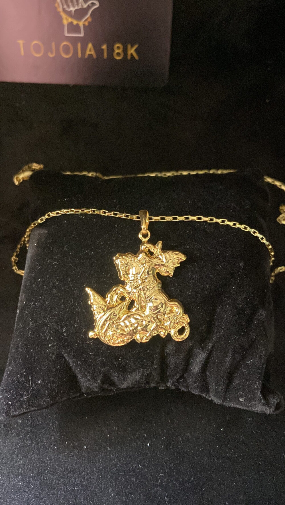 Cordão Tijolinho 1Mm + Pingente São Jorge Cavalo - Banhado A Ouro - Imagem 2