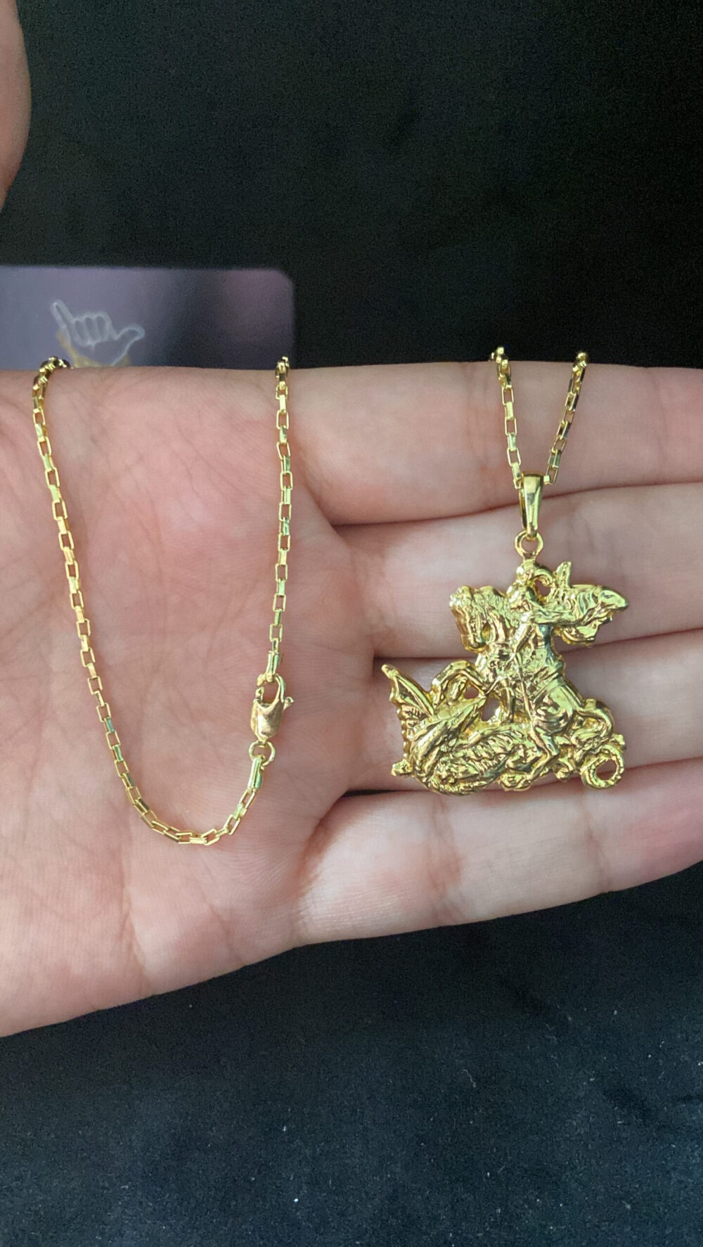 Cordão Tijolinho 1Mm + Pingente São Jorge Cavalo - Banhado A Ouro - Imagem 3