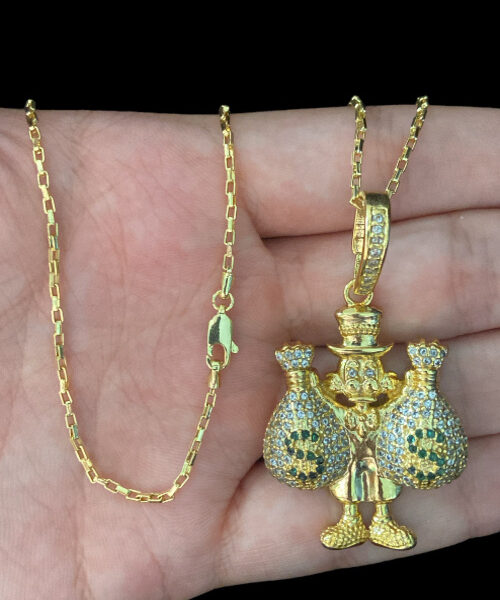 Cordão Tijolinho 1mm + Pingente Tio Patinhas - Banhado A Ouro
