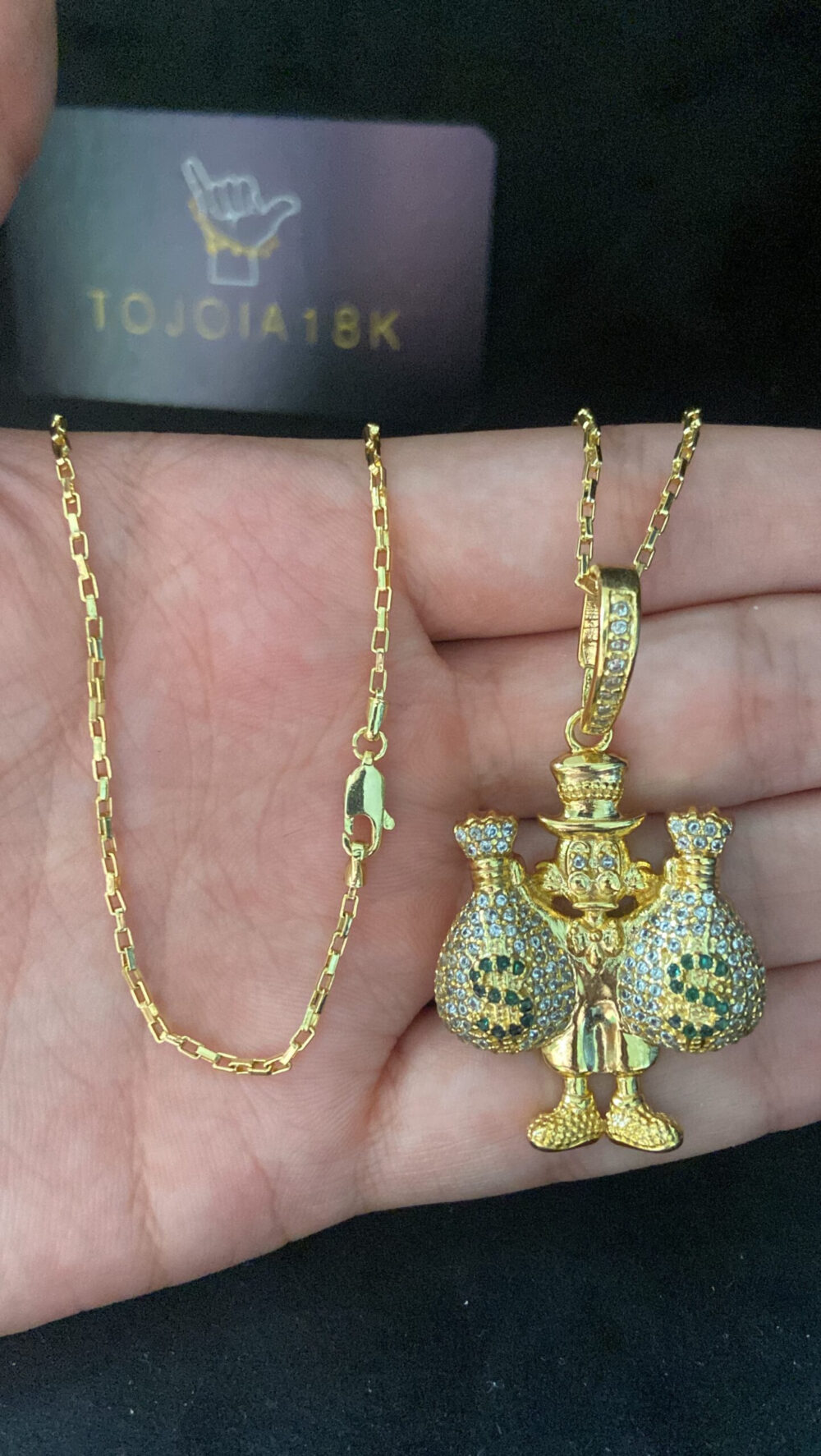 Cordão Tijolinho 1Mm + Pingente Tio Patinhas - Banhado A Ouro - Imagem 4