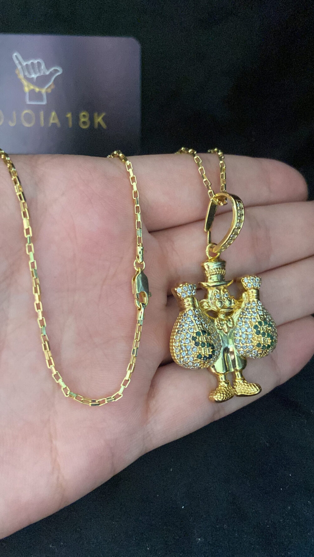 Cordão Tijolinho 1Mm + Pingente Tio Patinhas - Banhado A Ouro - Imagem 3