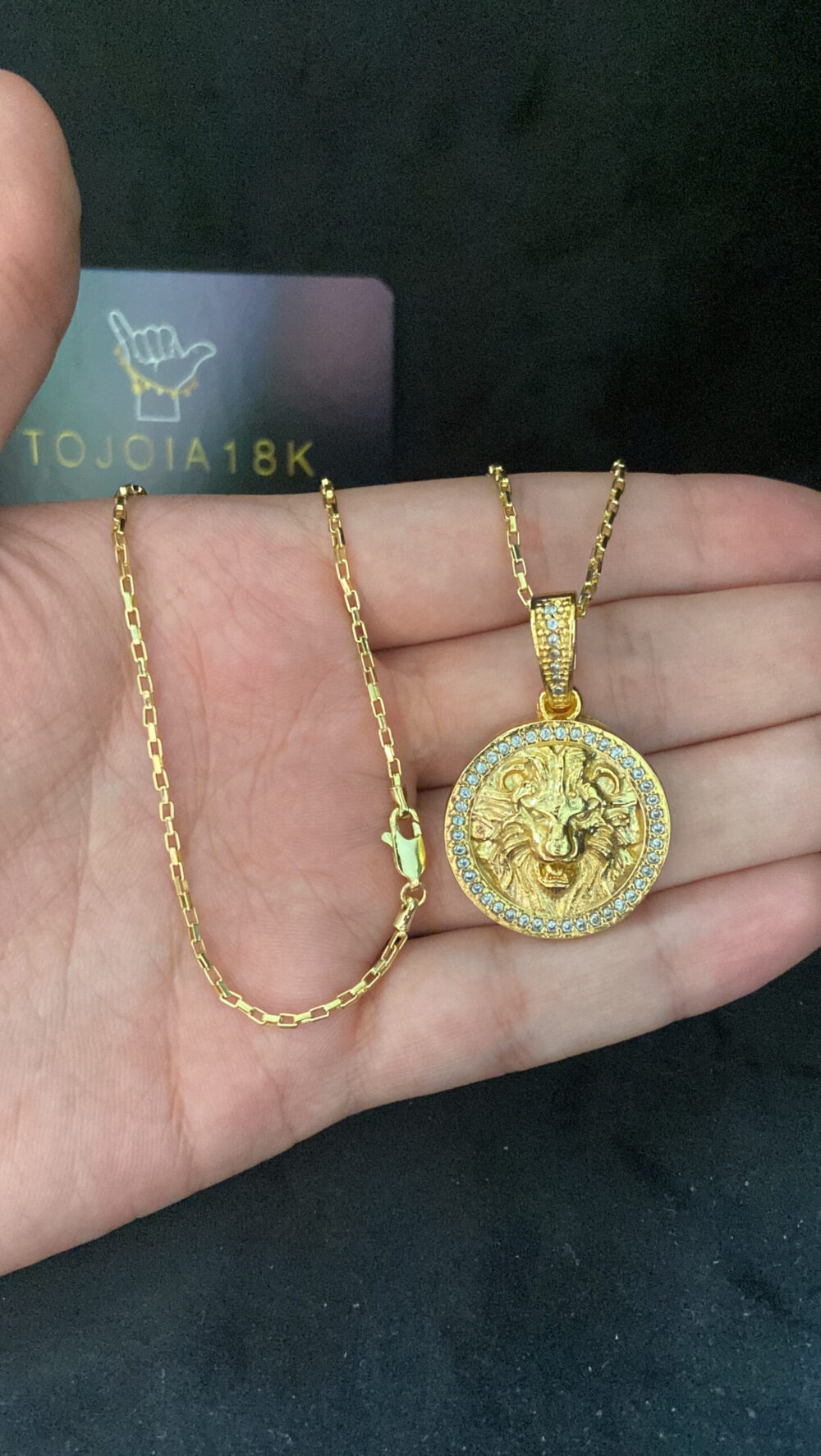 Cordão Tijolinho 1Mm + Pingente Leão - Banhado A Ouro - Imagem 2