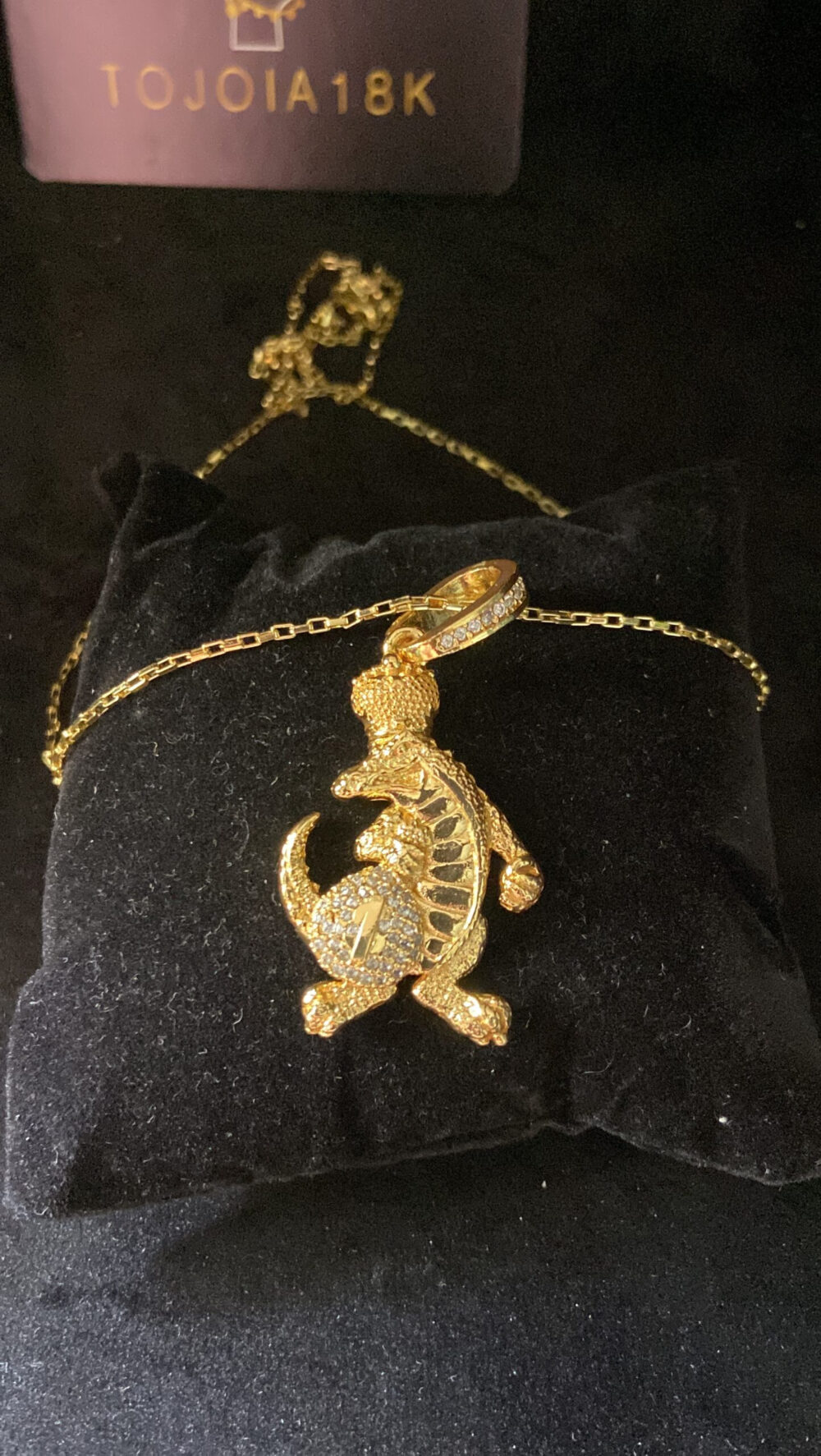 Cordão Tijolinho 1Mm + Pingente Jacaré Rei - Banhado A Ouro - Imagem 2