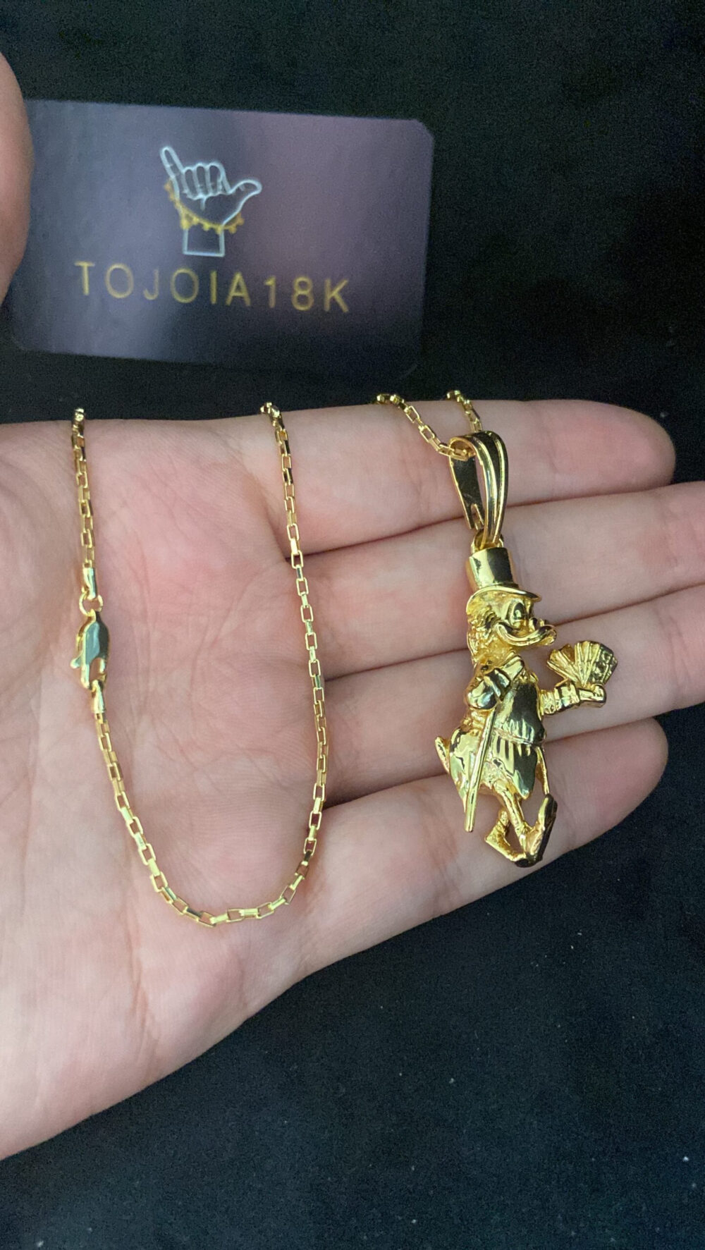Cordão Tijolinho 1Mm + Pingente Tio Patinhas - Banhado A Ouro - Imagem 3