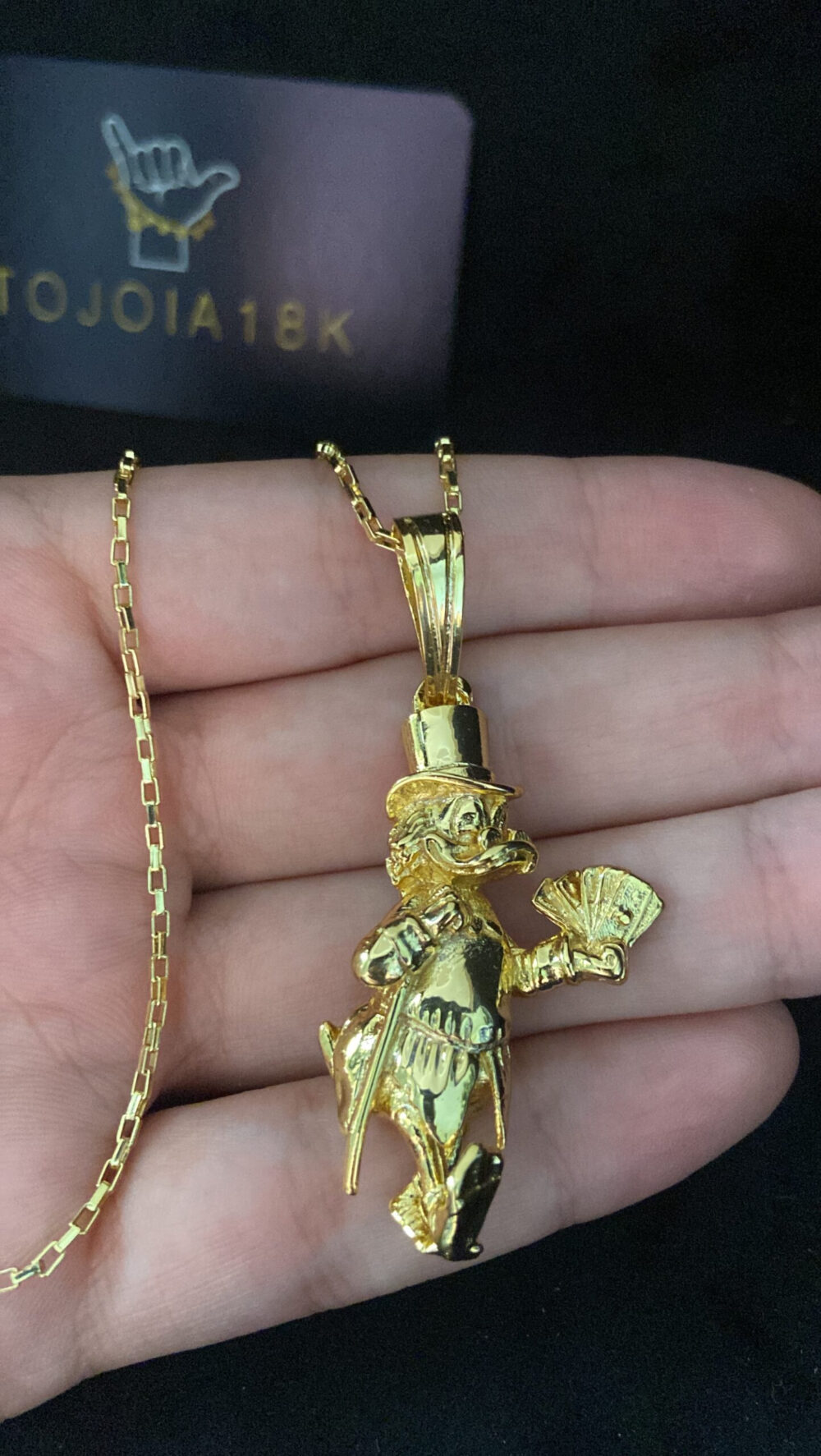 Cordão Tijolinho 1Mm + Pingente Tio Patinhas - Banhado A Ouro - Imagem 2