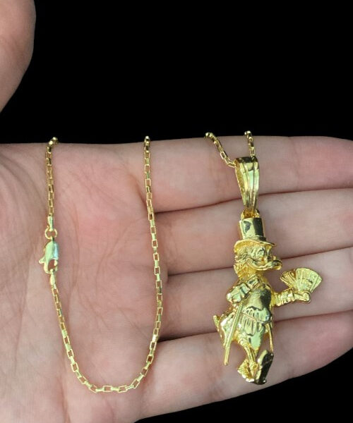 Cordão Tijolinho 1mm + Pingente Tio Patinhas - Banhado A Ouro
