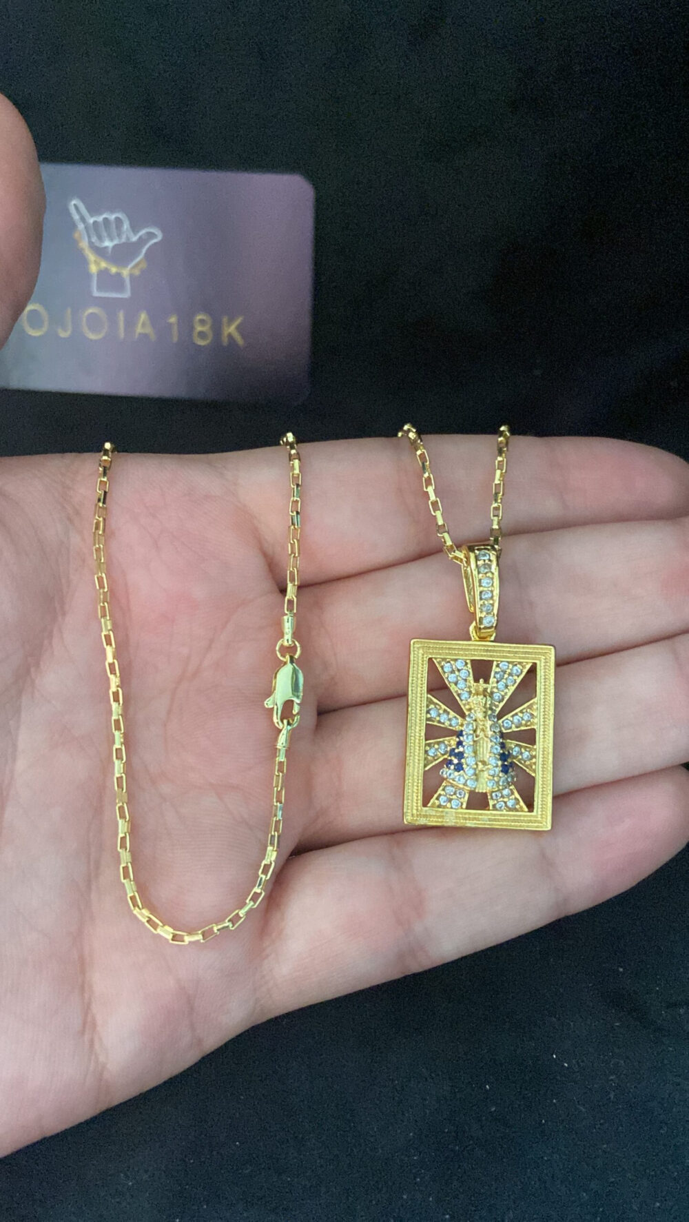 Cordão Tijolinho 1Mm + Pingente Nossa Senhora - Banhado A Ouro - Imagem 4