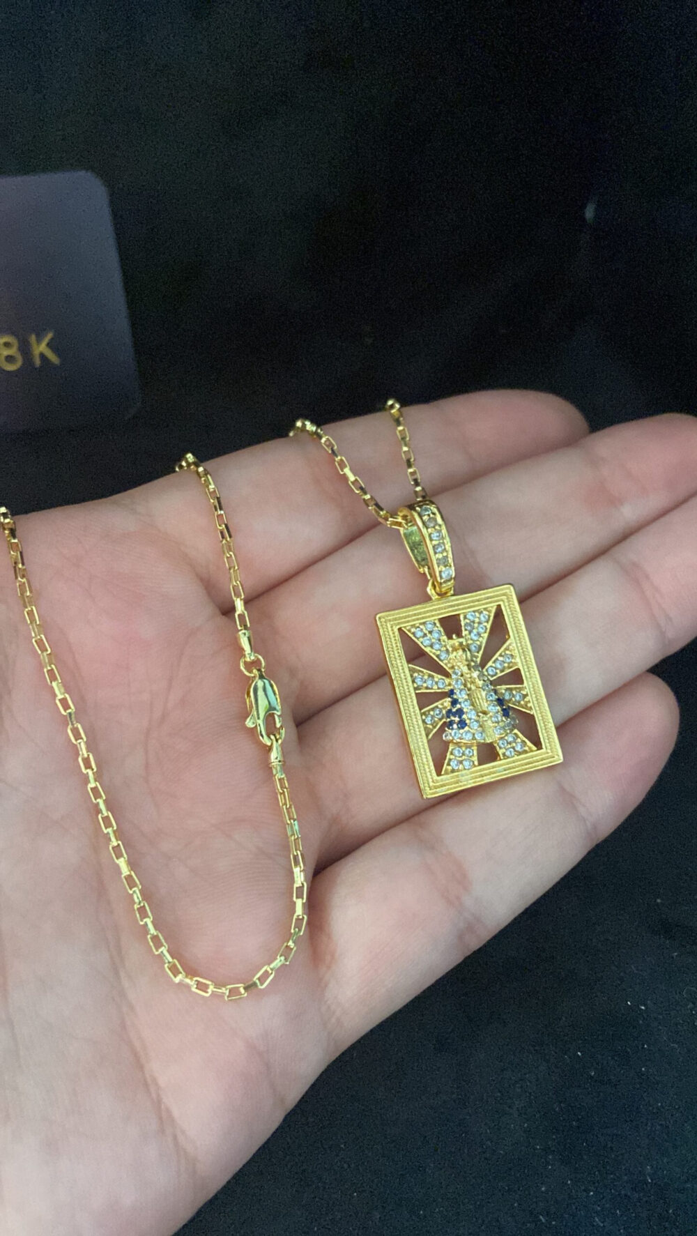 Cordão Tijolinho 1Mm + Pingente Nossa Senhora - Banhado A Ouro - Imagem 3