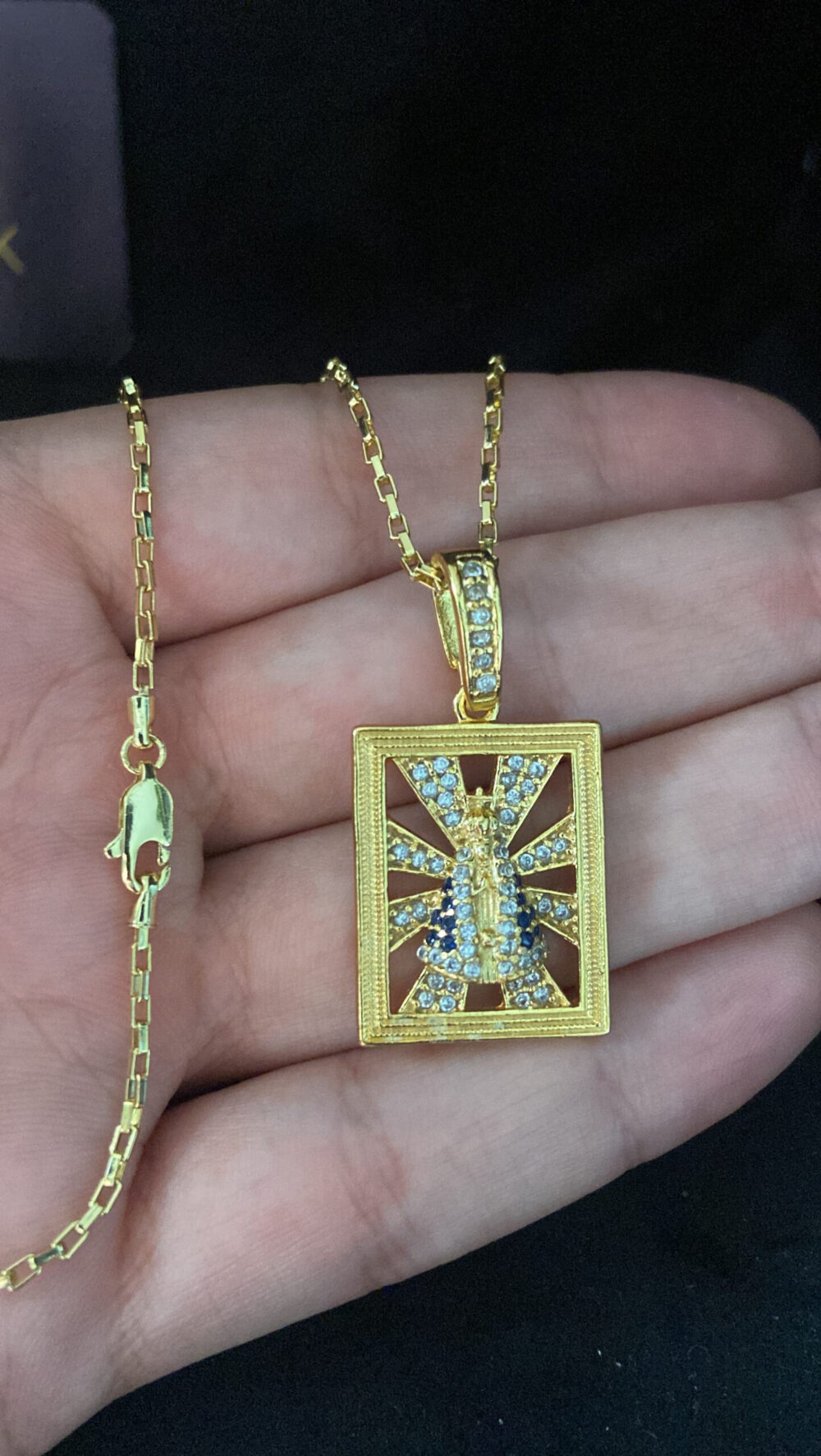 Cordão Tijolinho 1Mm + Pingente Nossa Senhora - Banhado A Ouro - Imagem 2