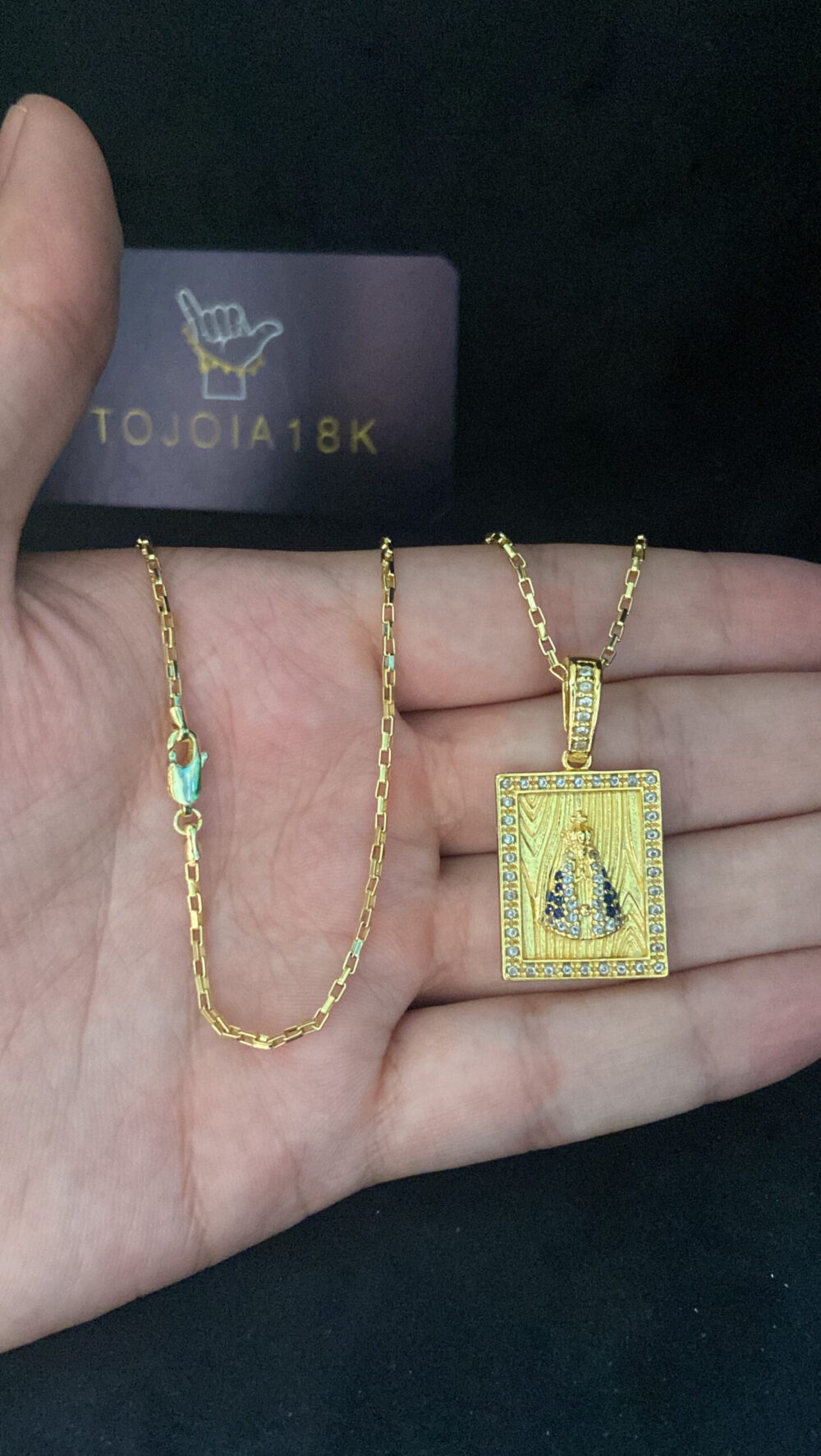 Cordão Tijolinho 1Mm + Pingente Nossa Senhora - Banhado A Ouro - Imagem 4