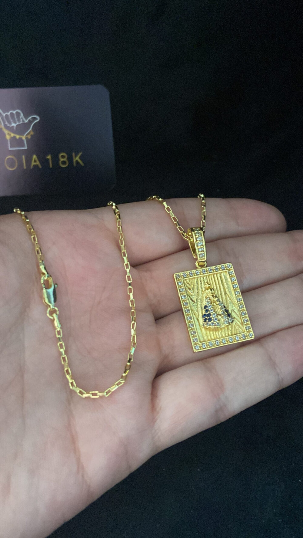 Cordão Tijolinho 1Mm + Pingente Nossa Senhora - Banhado A Ouro - Imagem 3