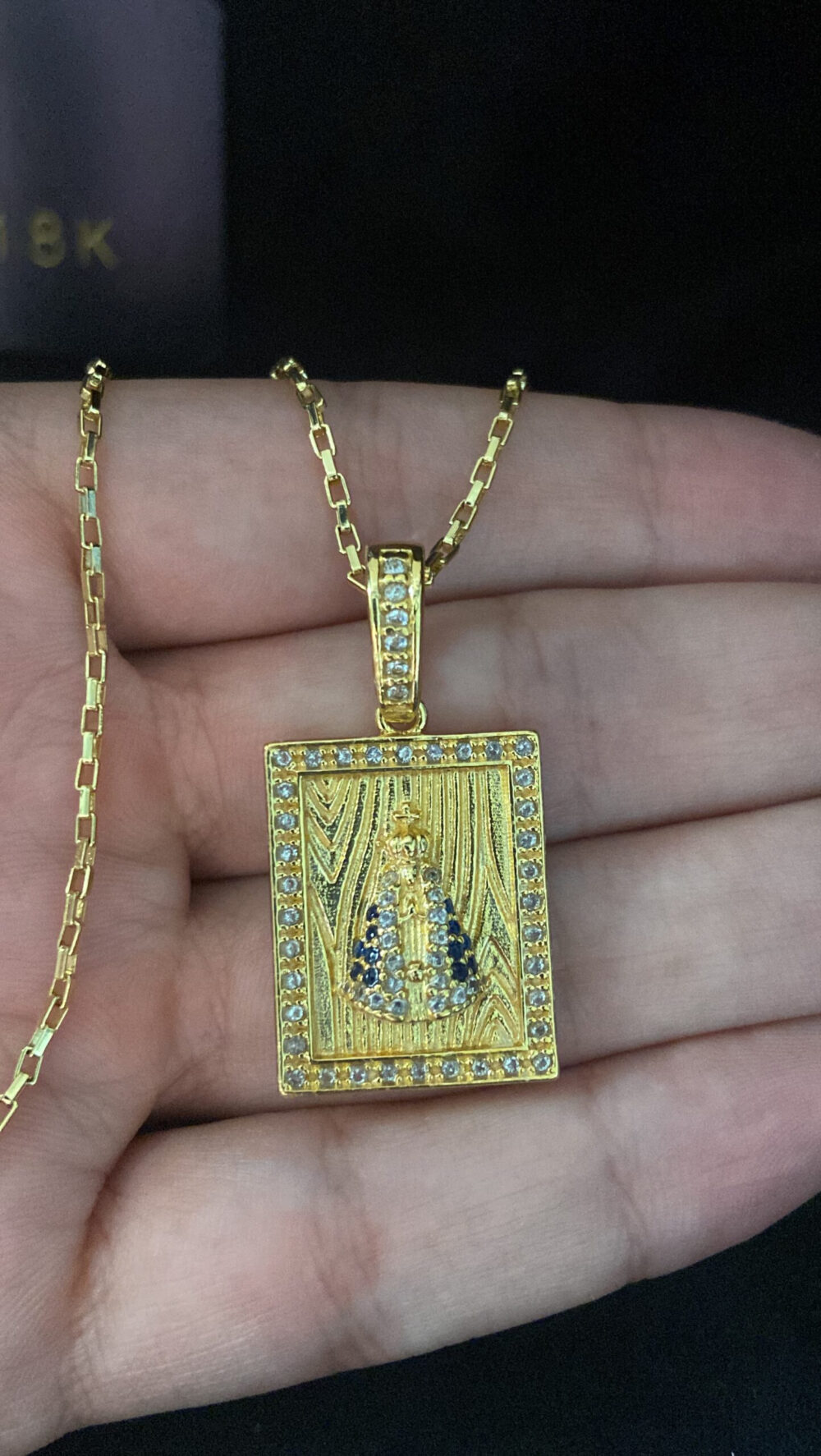 Cordão Tijolinho 1Mm + Pingente Nossa Senhora - Banhado A Ouro - Imagem 2