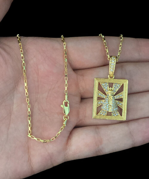 Cordão Tijolinho 1mm + Pingente Nossa Senhora - Banhado A Ouro