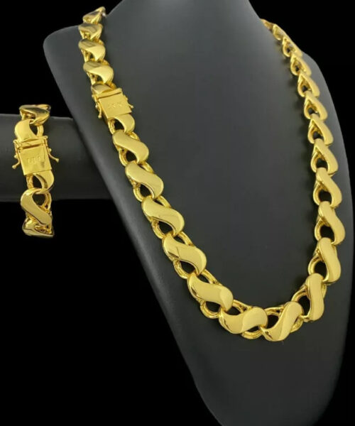 Cordão + Pulseira Friso s 16mm - Banhado Ouro 18k