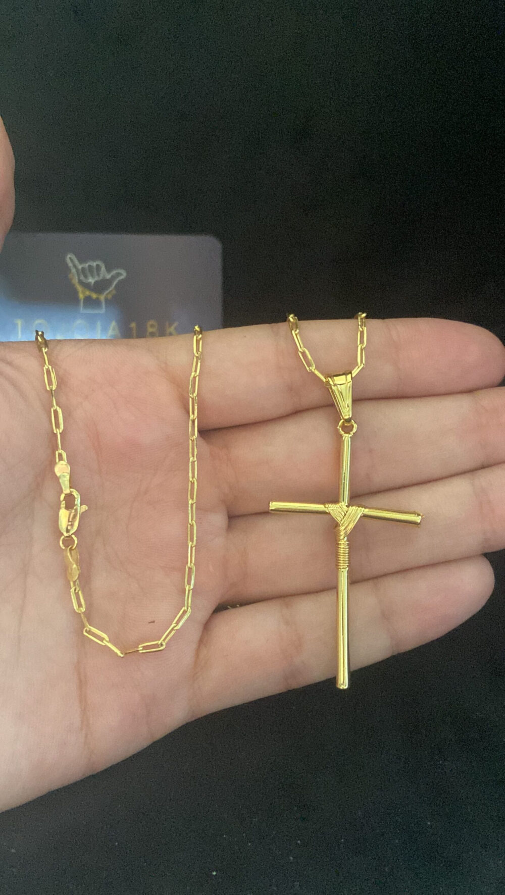 Cordão Cadeado Alongado 1Mm + Pingente Cruz Fio - Banhado A Ouro - Imagem 3