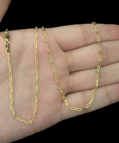 Cordão Cadeado Alongado 1mm - Banhado A Ouro