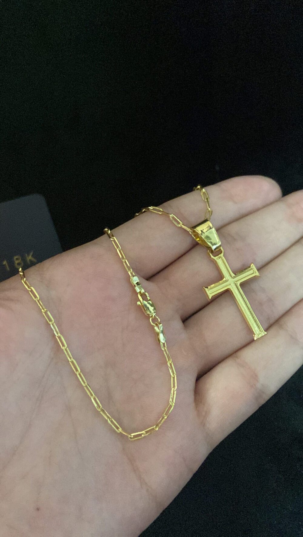 Cordão Cadeado Alongado 1Mm + Pingente Cruz Tradicional - Banhado A Ouro - Imagem 2