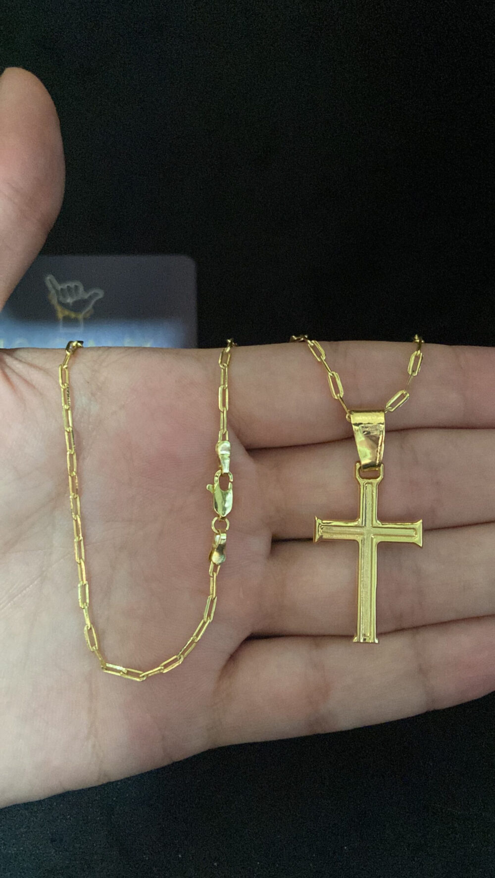 Cordão Cadeado Alongado 1Mm + Pingente Cruz Tradicional - Banhado A Ouro - Imagem 3