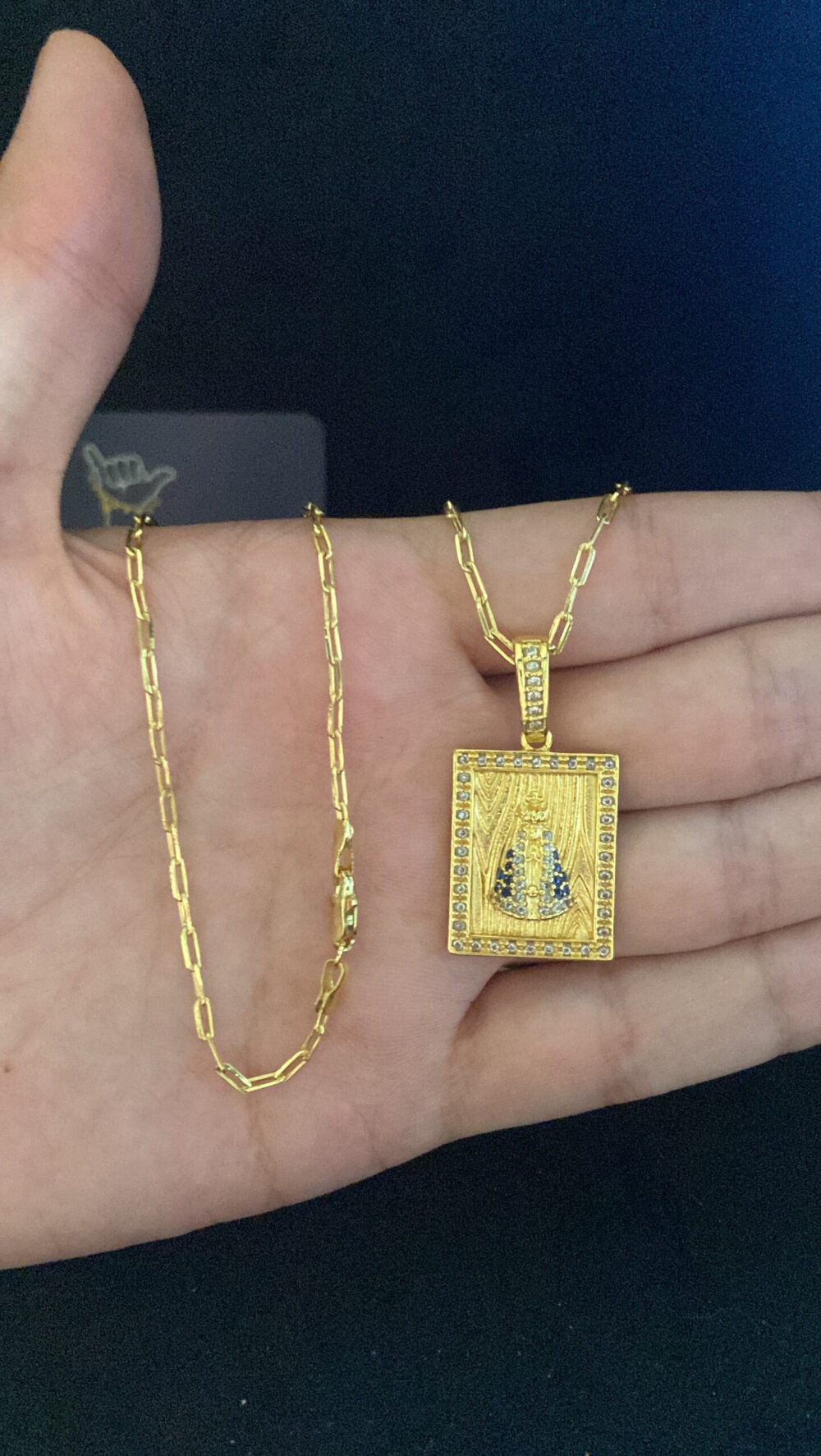 Cordão Cadeado  Alongado 1Mm + Pingente Nossa Senhora - Banhado A Ouro - Imagem 3