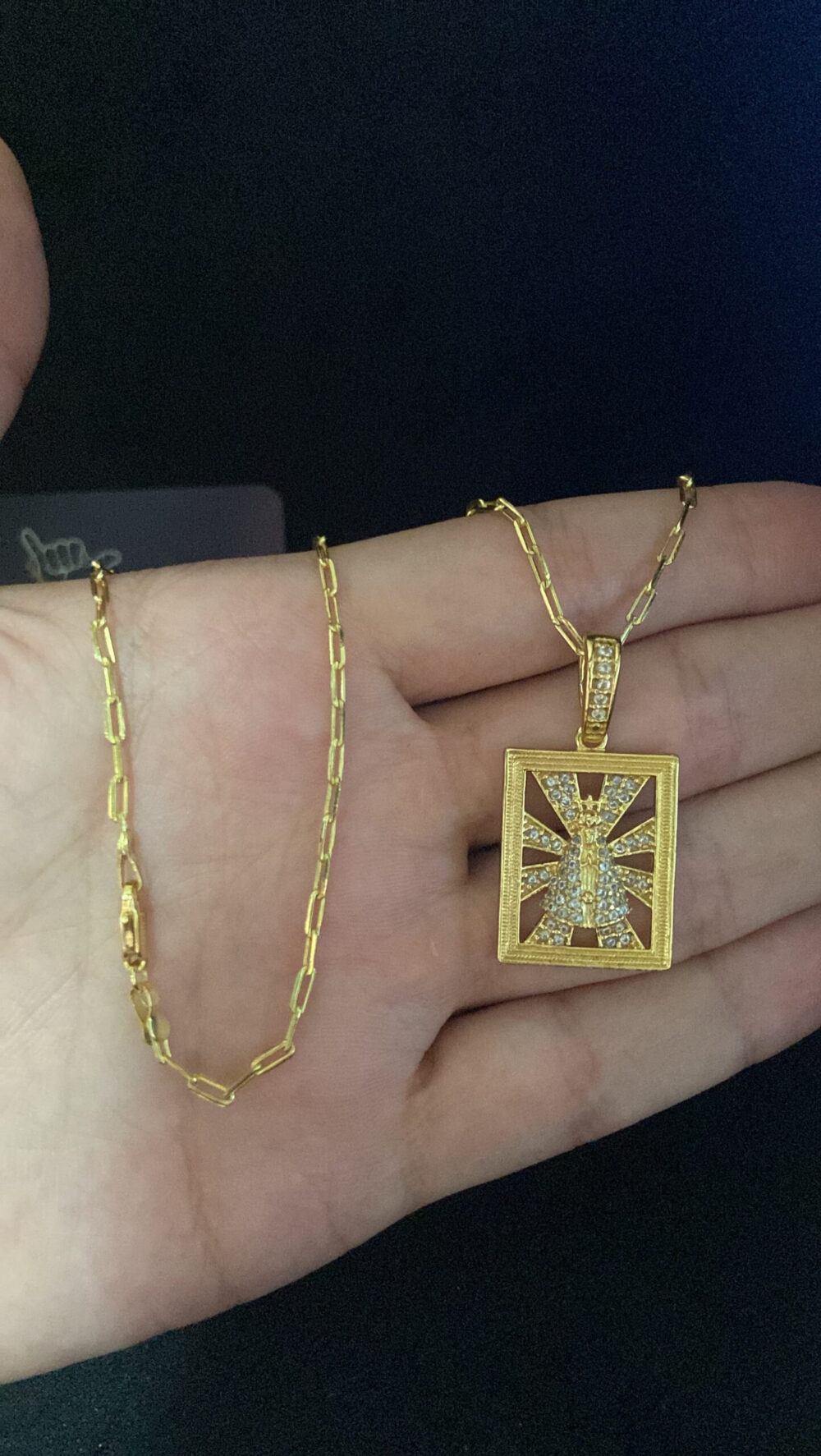 Cordão Cadeado  Alongado 1Mm + Pingente Nossa Senhora - Banhado A Ouro - Imagem 3