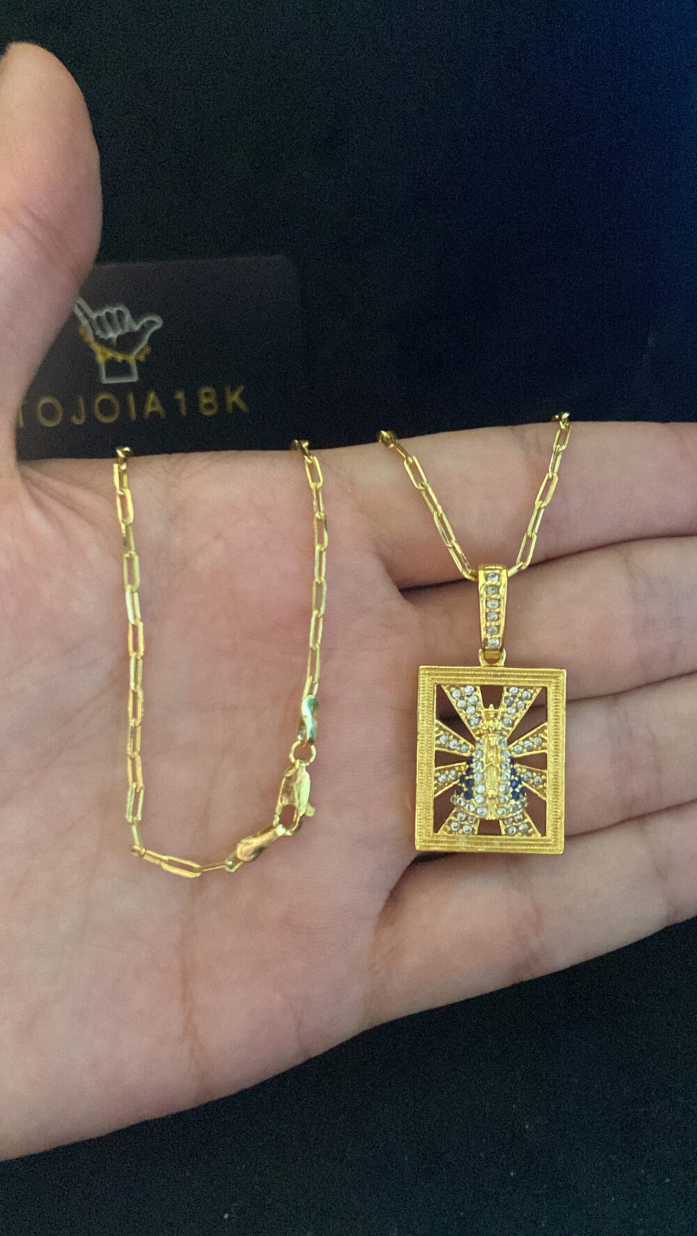 Cordão Cad Alongado 1Mm + Pingente Nossa Sra Banhado A Ouro - Imagem 2