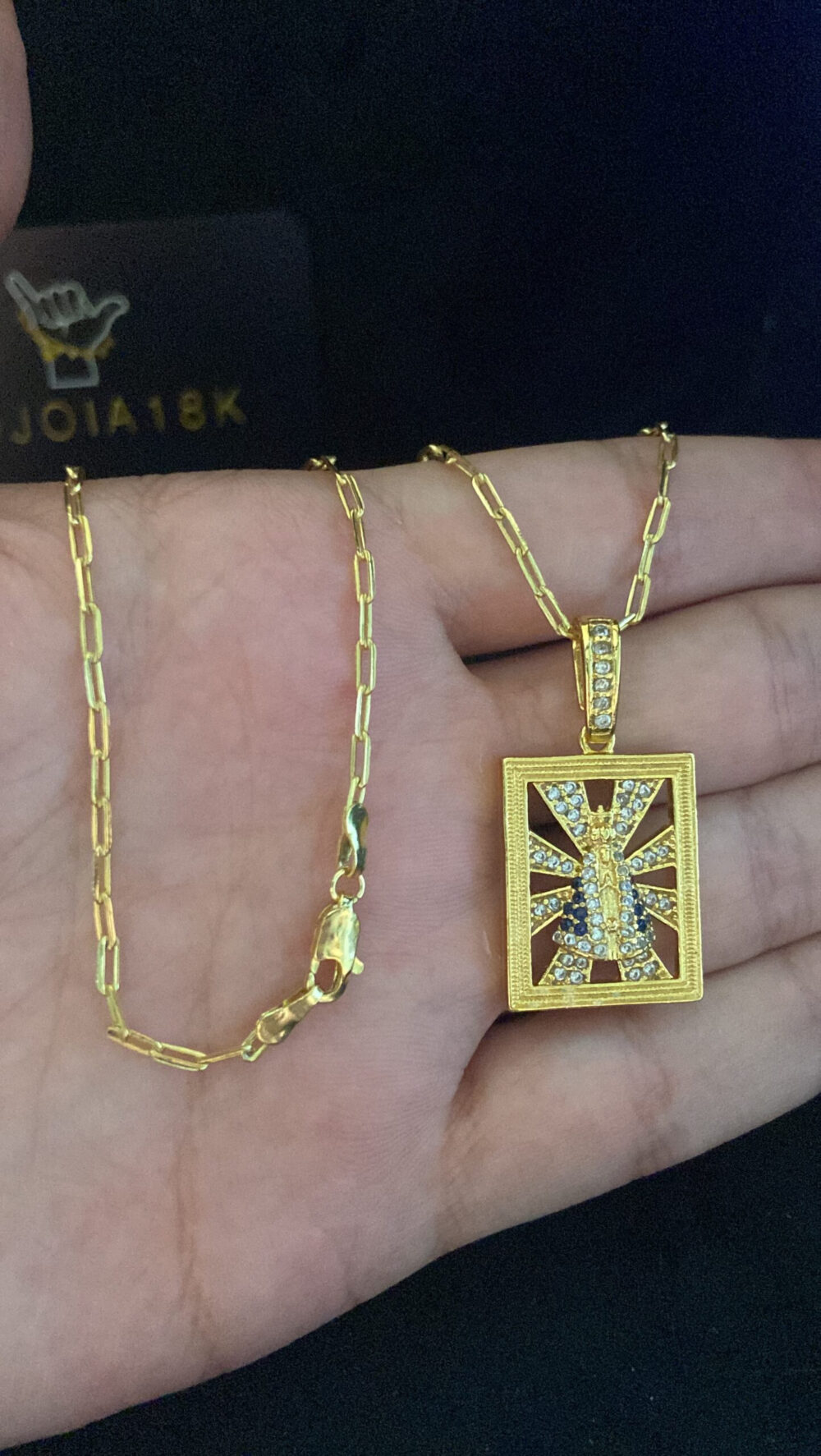 Cordão Cad Alongado 1Mm + Pingente Nossa Sra Banhado A Ouro - Imagem 3