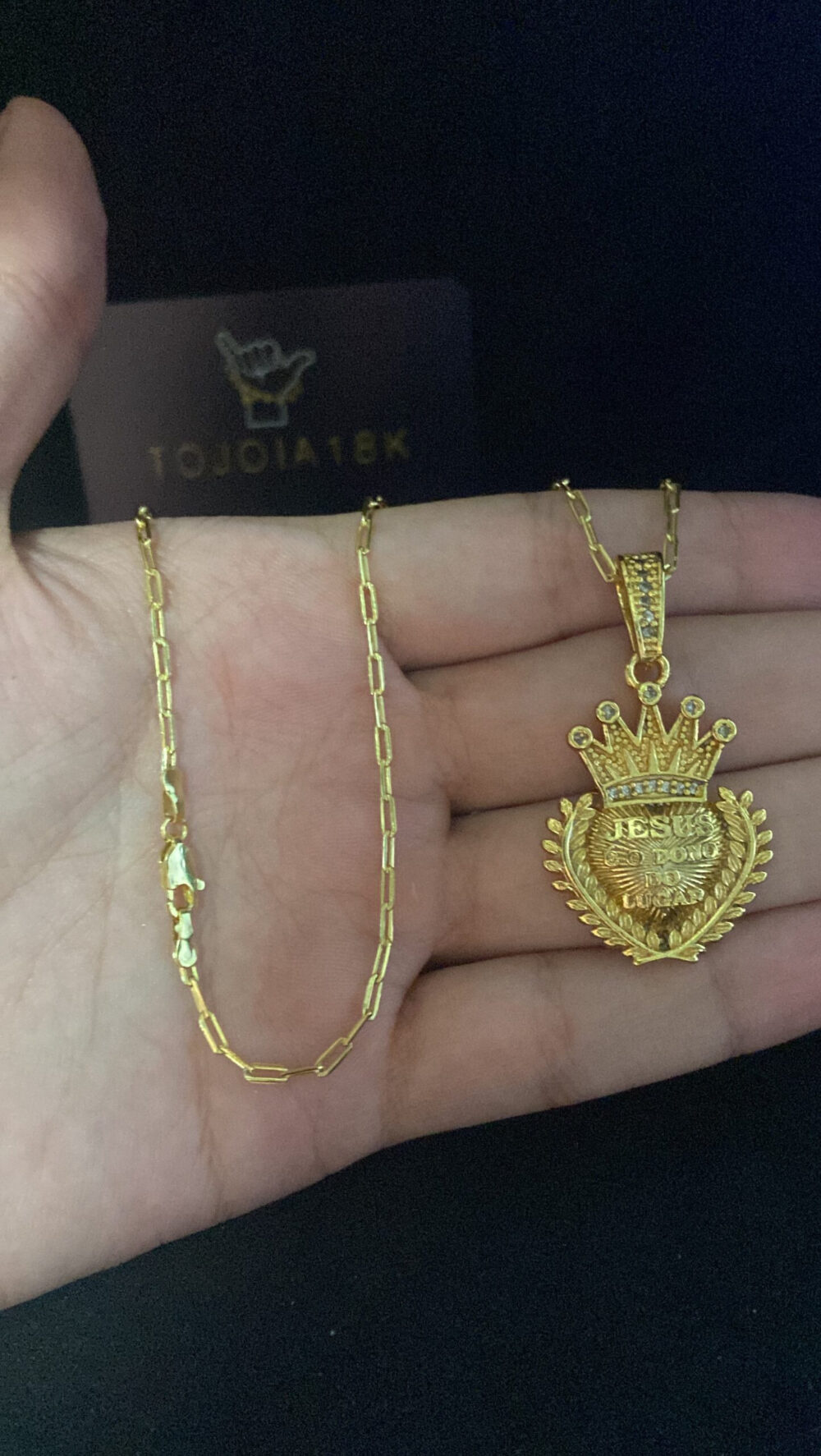 Cordão Cadeado Alongado 1Mm Pingente Jesus Dono - Banhado A Ouro - Imagem 3