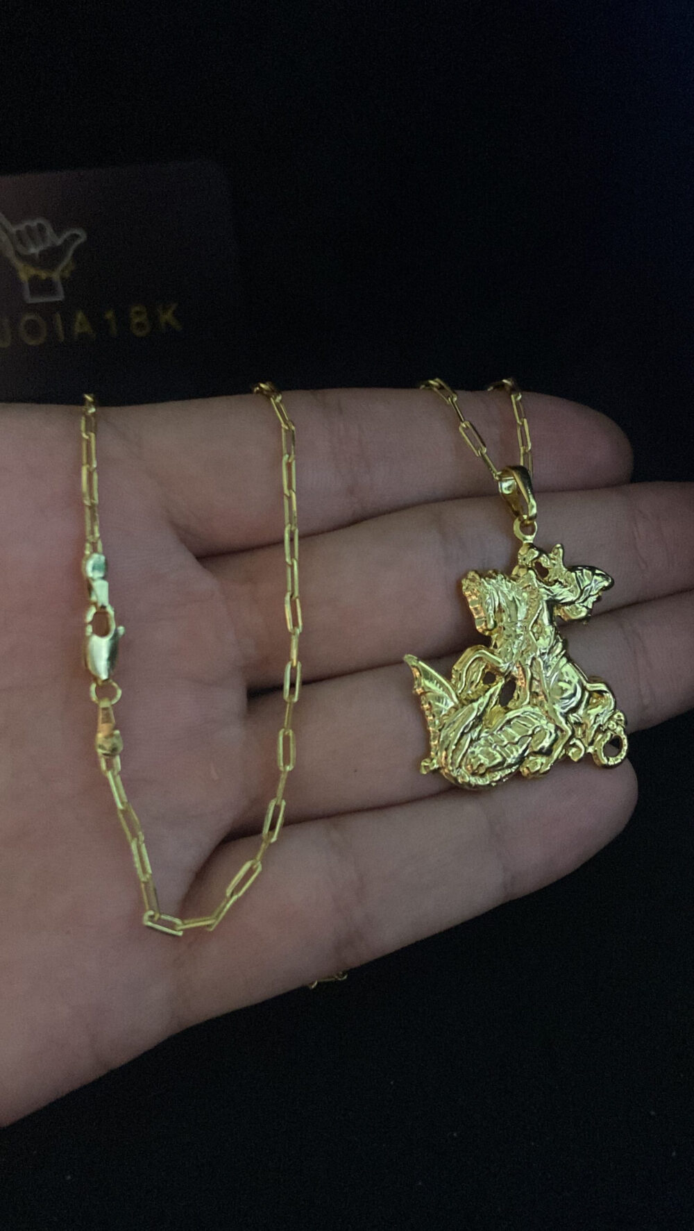Cordão Cadeado Alongado 1Mm + Pingente São Jorge - Banhado A Ouro - Imagem 3
