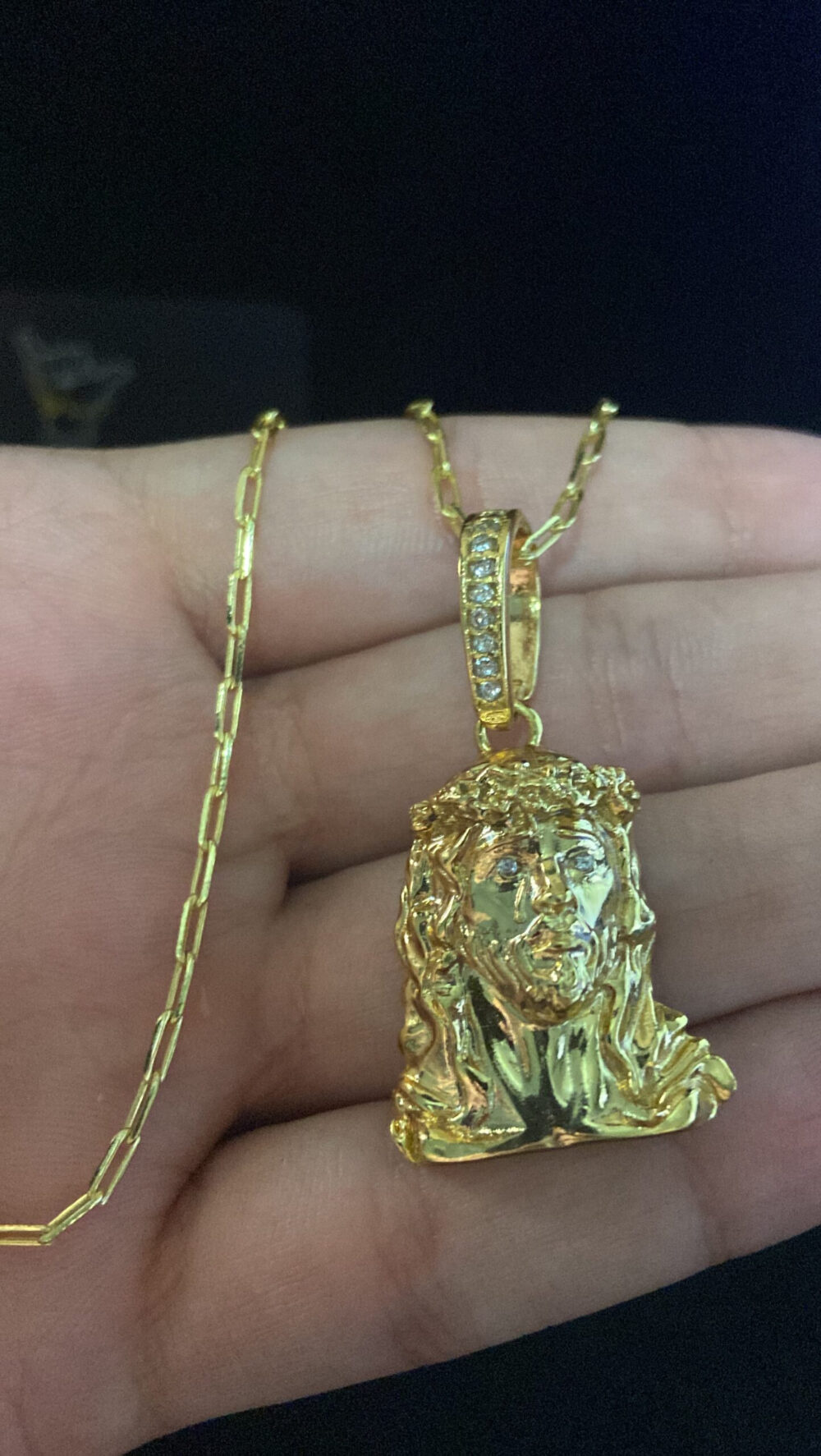 Cordão Cadeado Alongado 1Mm + Pingente Jesus - Banhado A Ouro - Imagem 2