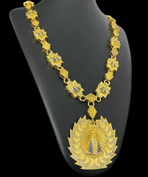 Cordão Poze Nossa Senhora Pingente Cravejado Banhado a Ouro