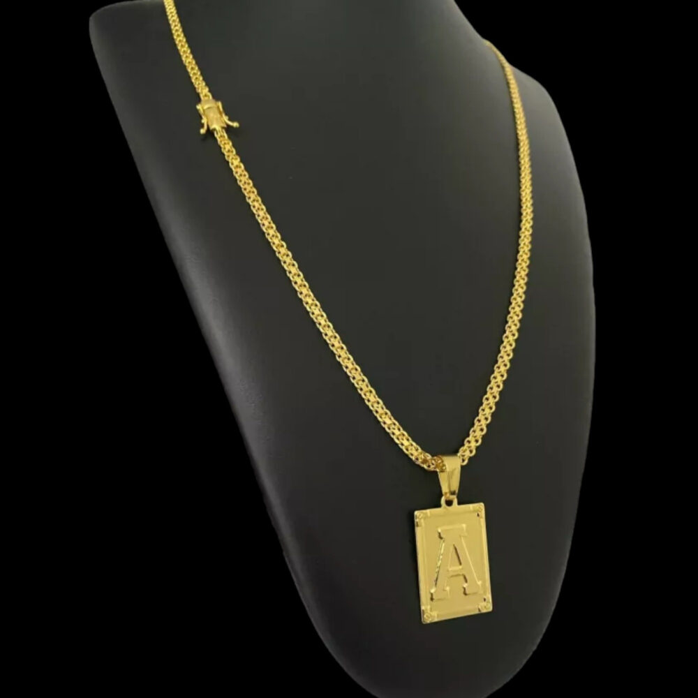 Cordão Cadeado Duplo 3Mm + Pingente Letra - Banhado A Ouro