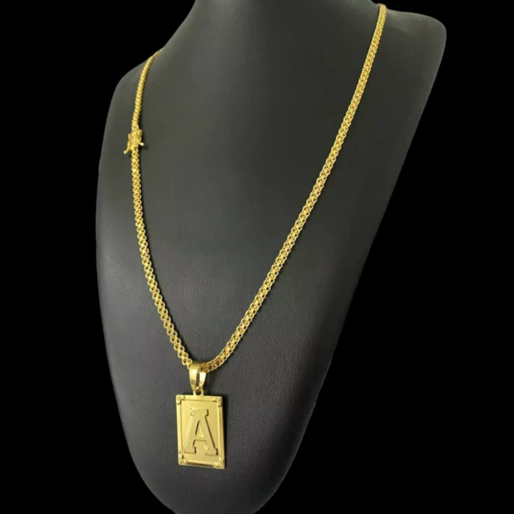 Cordão Cadeado Duplo 3Mm + Pingente Letra - Banhado A Ouro - Imagem 2