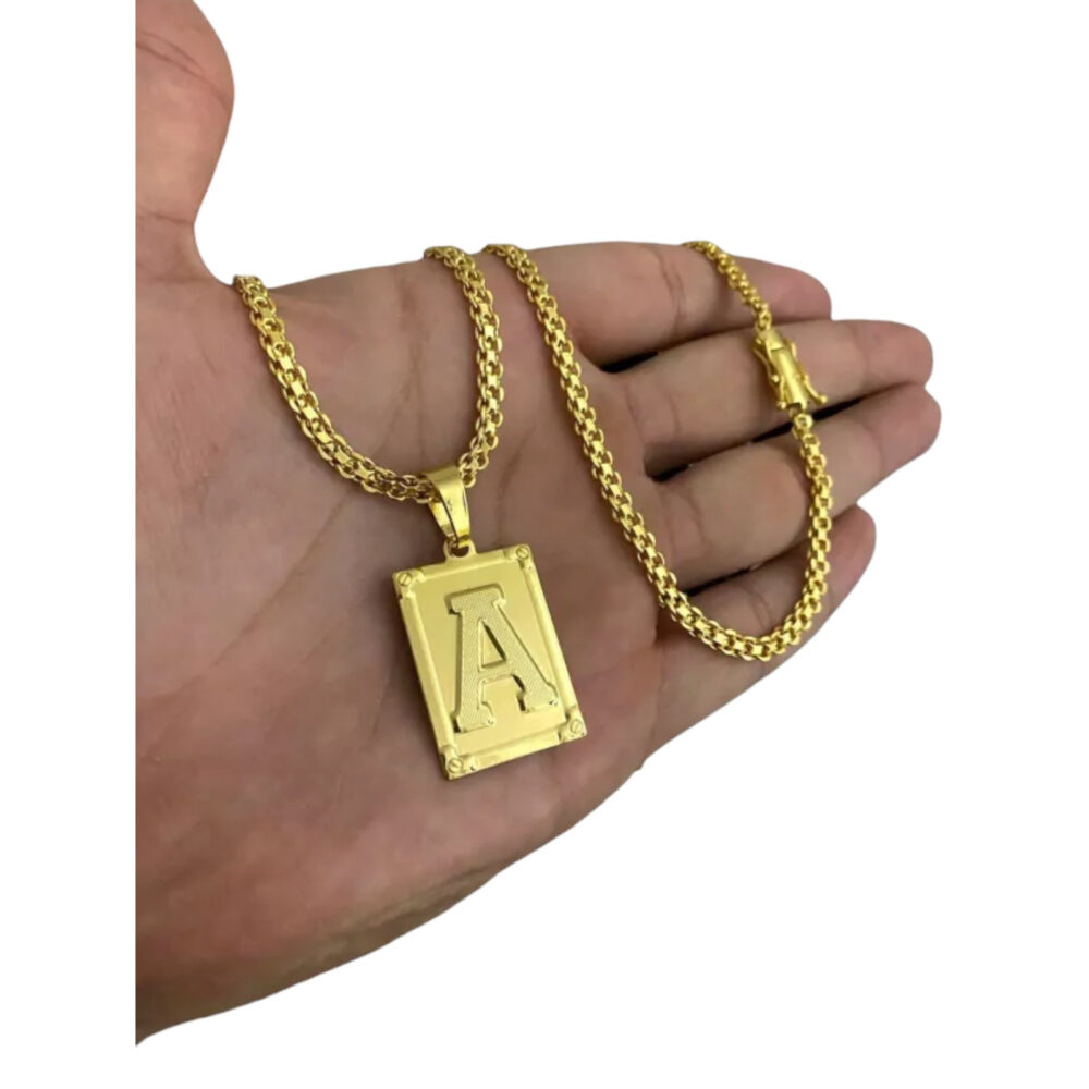 Cordão Cadeado Duplo 3Mm + Pingente Letra - Banhado A Ouro - Imagem 4