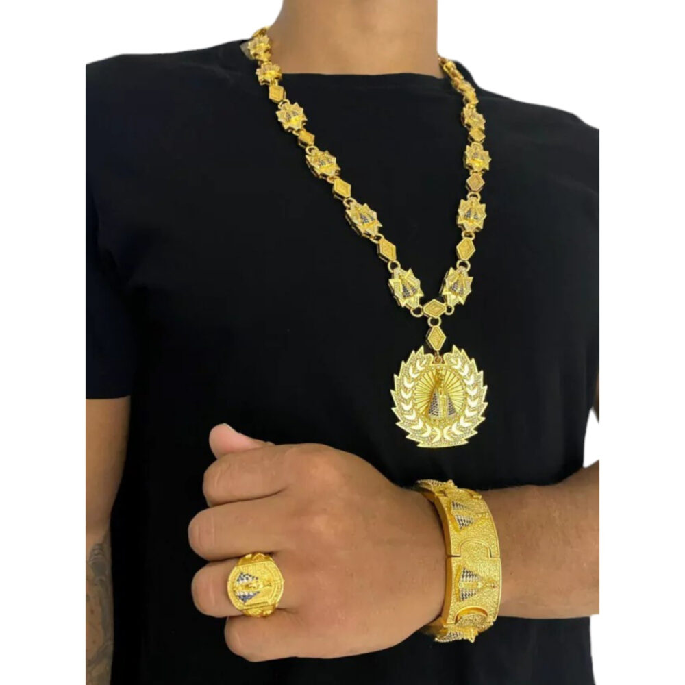 Kit Cordão + Anel + Bracelete Nossa Senhora - Banhado A Ouro - Imagem 8