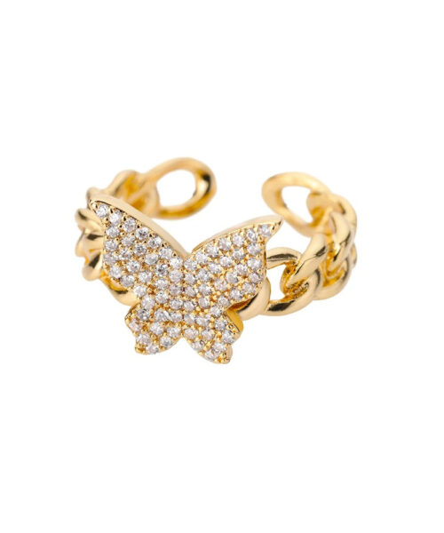 Anel Borboleta Cravejada Feminino ajustável Banhado a Ouro