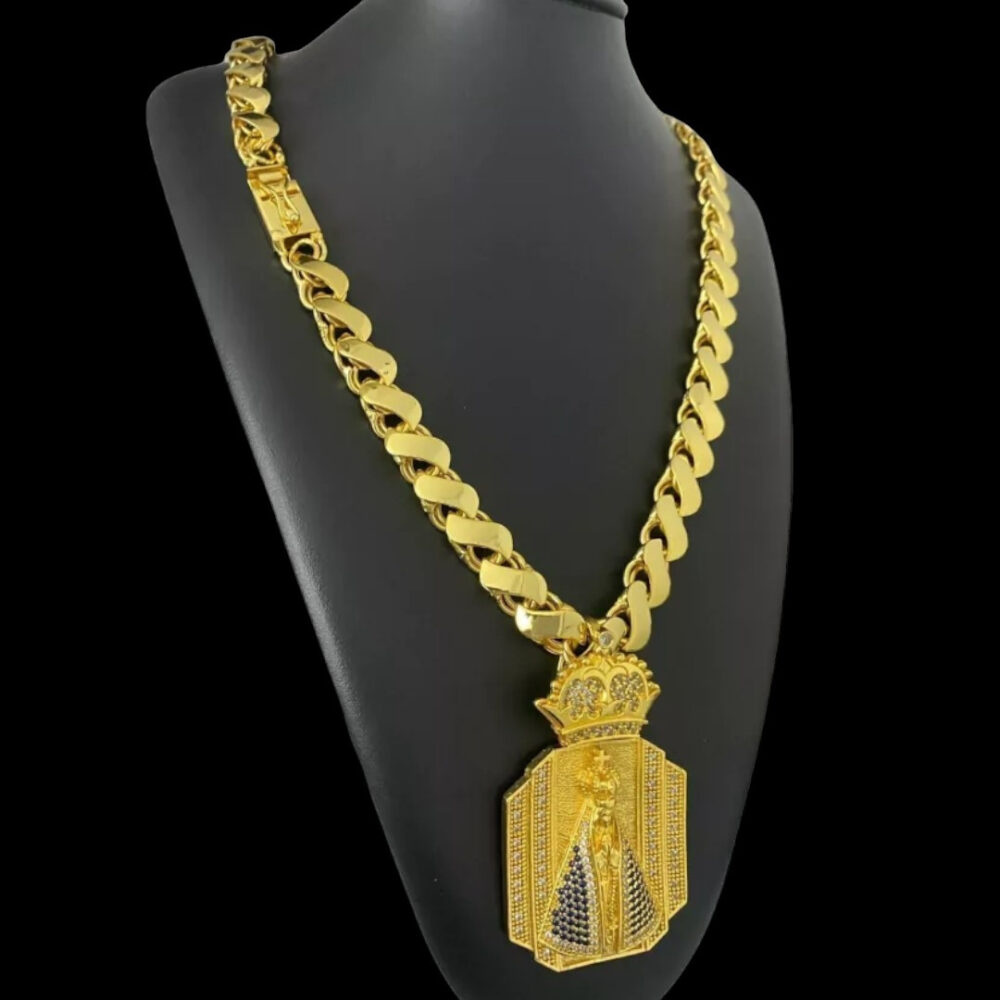 Cordão Friso S 13Mm + Pingente Nossa Senhora Banhado A Ouro - Imagem 2