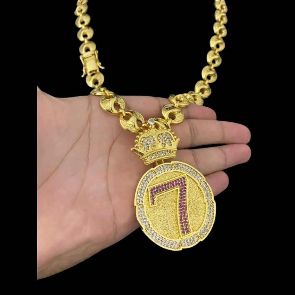 Cordão Oriental 13Mm + Pingente Número 7 Rosa Banhado A Ouro - Imagem 2