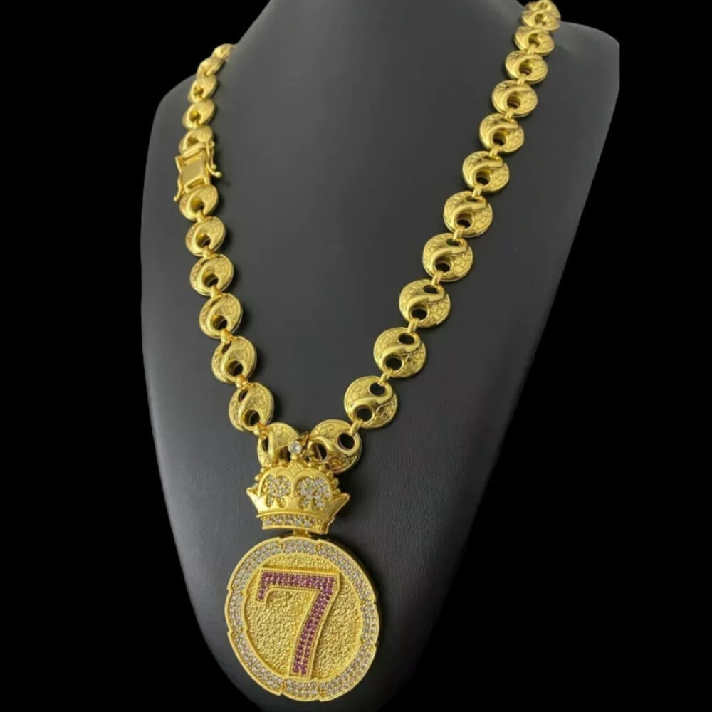 Cordão Oriental 13Mm + Pingente Número 7 Rosa Banhado A Ouro - Imagem 4